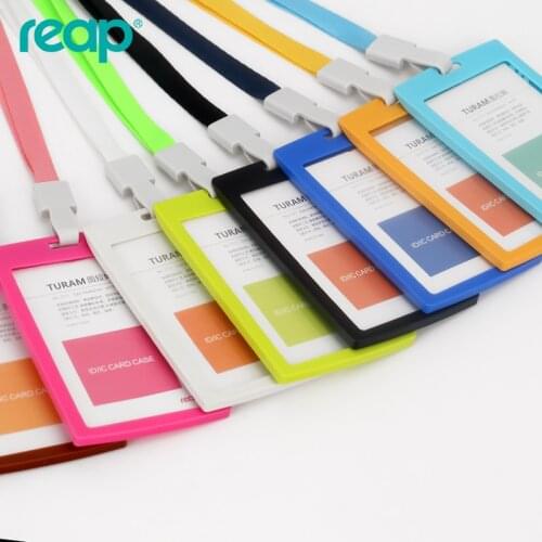 Candy Color Plastic Id Card Case Business Holder Employee Badge With Lanyards For School Hospital (Standard Size)