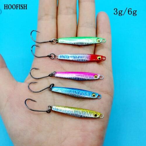 HOOFISH 3PCS/lot small Mini fishing Lure 3g/6g single hook Trout Spoon Micro Metal Jig fishing bait fishing tools