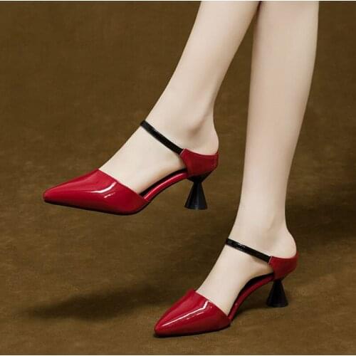 Pointed Toe 5cm High Heels Sandals Female Summer Fashion 2021 New Toe Cap Wear Cool Drag Girl Womens Half Slippers