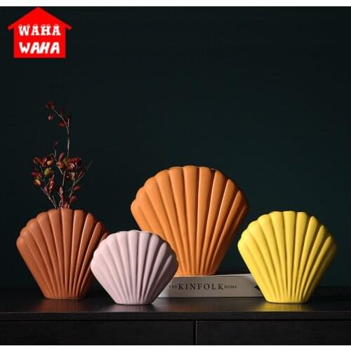 Nordic Art Shell Vase Morandi Ceramic Creative Minimalist Model House Soft Decoration Home Dining Table Living Room Decoration