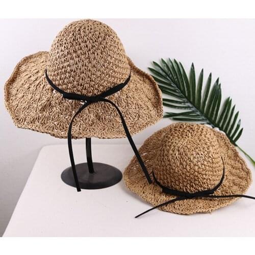 Sun Hat Parent-child Straw Mother-daughter Summer Eaves Sun Shade Beach Hats Sunscreen Foldable Holiday Fashion Visor Cap H107