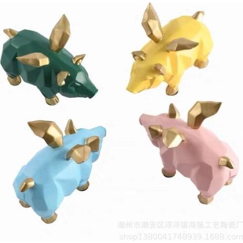 Modern Abstract Cute Pig Statue Sculpture Resin Craft Ornaments Home Decoration Accessories Geometric Resin Sculpture Statues