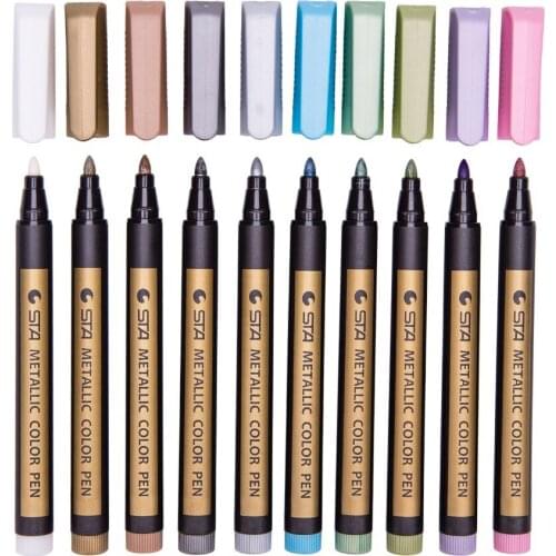 STA 10Colors Metallic Marker Pen DIY Scrapbooking Crafts Waterproof Art Marker Pen For Stationery School Supplies