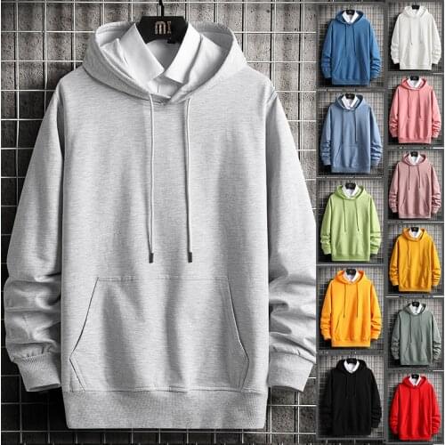 Hooded Hoodies Cotton Swearshirts Man Big Pocket Fashion Pure Mens Hoodie Tracksuits Hip Hop O-neck Pullover Grey Hombre Clothes
