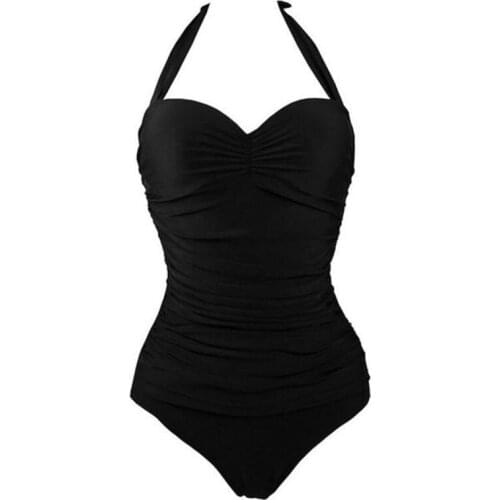 Vintage One Piece Swimsuit Womens Retro Swimwear Solid Sexy Halter Push Up Padded Bathing Monokini Trikini Bodysuit C0126