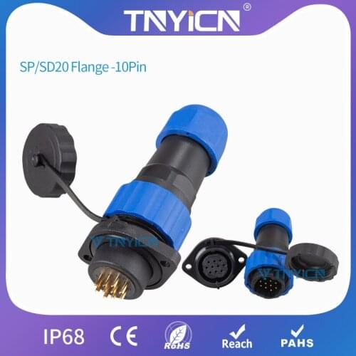 Waterproof Connector IP68 SP/SD20 Flange-10Pin Panel Mount Cable Connectors Wire Connectors Set Dad Mom Led Plug and Socket