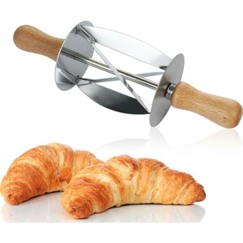 High-quality Stainless Steel Croissant Tool Kitchen Rolling Cutter Peeler Wooden Handle Wheel Dough Pastry Baking Kitchen Knife