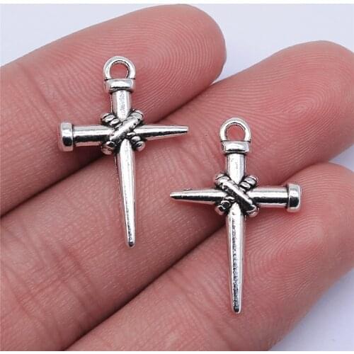 WYSIWYG 10pcs 22x16mm Antique Silver Color Nail Cross Charms Pendant For Jewelry Making DIY Jewelry Findings