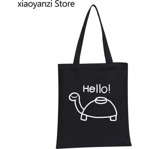 MINE TURTLE HELLO Cartoon Funny Eco Reusable Canvas Shopping Bags Totes Large Capacity New Novelty Shoulder Bags Handbag