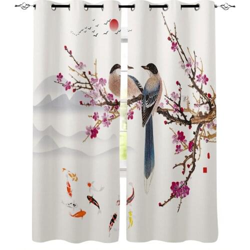 Plum Blossom Magpie Carp Blackout Curtains For Living Room Bedroom Printed Window Treatment Drapes Home Decor