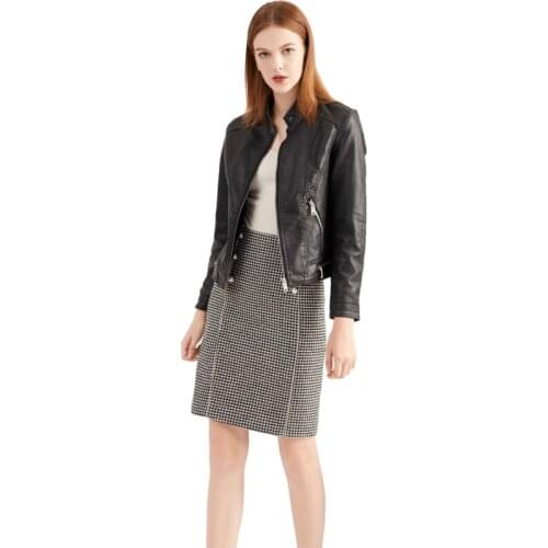 PU Leather Slim Jackets Women New Autumn Casual Stand Collar Zipper Pocket Plush Faux Soft Leather Outwear Slim Biker Black Coat