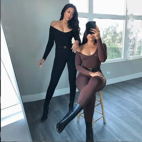 Off Shoulder Jumpsuits Women Clothing 2021 Solid Outfit Y2k Rompers O Neck Elegant Fashion Sheath One Piece For Female Jumpsuits