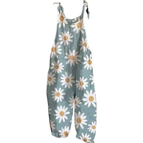 Women Creative Jumpsuit Flower Printed Sling Design Thin Summer Vintage Loose Floral Print Rompers Breathable to wear for Party