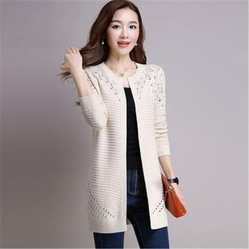 Korean Fall Women Cardigan Solid Color Hollow Out Sweaters Size S-XXL Poncho Full Sleeve Open Stitch Female Knitted Outerwear
