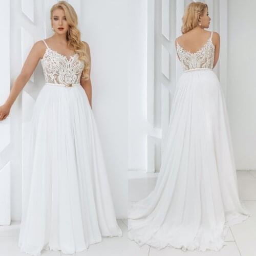 Plus Size Wedding Dresses A Line Lace Applique Chiffon Spaghetti Straps Beach Bridal Gowns with Cape White Vestidos De Novia