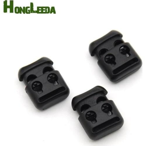 100pcs/lot HLD/K-076 black plastic cord lock toggles plastic 2-hole spring stoppers for 4mm bungee shock cord free shipping