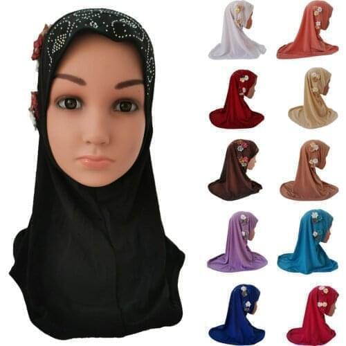 12pcs Amira Hijab Muslim Kids Girls Hijabs Flower Head Scarf Shawl Wrap Islamic Hat Prayer Headscarf Arab Headwear Cap Hijab