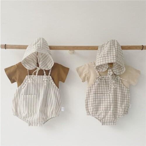 2020 Summer Baby Clothes Newborn Baby boys Clothes Solid Tee and Plaid Bodysuits With Hat Infant Girl Clothing Sets