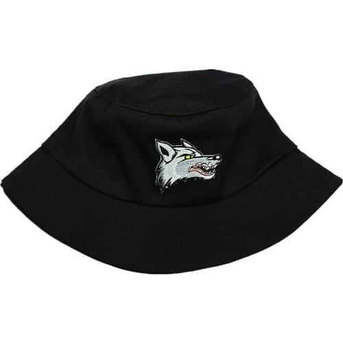 2021 Wolf Animal Embroidery Cotton Bucket Hat Fisherman Hat Outdoor Travel Hat Sun Cap Hats for Men and Women 301