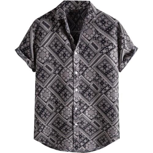 2021 Men Shirts Short Sleeve Printed Colorful Casual Blouse Hawaiian Shirt Male Tops Summer Geometric Plus Size Shirts Camisas