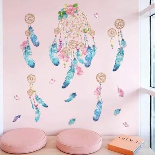 2021 Romantic Wind Chime Wall Stickers Warm Feathers Bedroom Living Room ChildrenS Room Dream Catcher Decorative Wallpaper