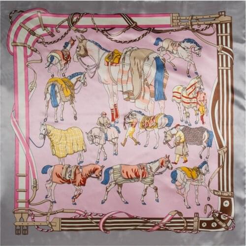 90cm War Horse Belt Square Scarf 2021 New Fashion Women Silk Scarf Luxury Brand Hijab Shawl Foulard Scarves Wraps For Ladies