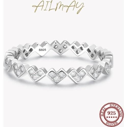 Ailmay Fashion 925 Sterling Silver Romantic Heart Stackable Cubic Zirconia Rings For Women Wedding Anniversary Jewelry