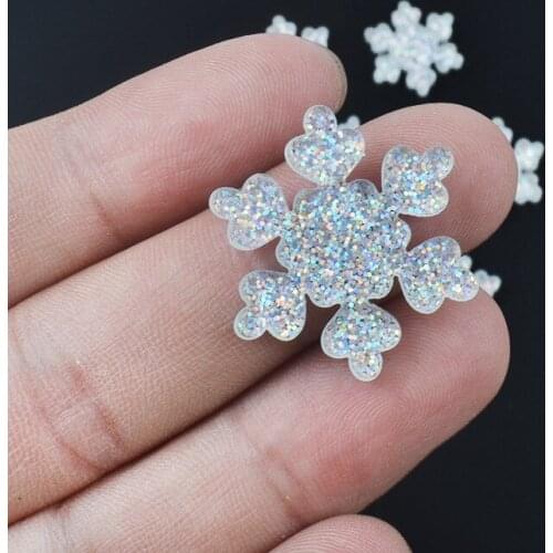 Glitter Snowflake Resin Cabochons 10pcs 16mm 26mm Bling Floral Flatback Embellishments Scrapbooking Ornament Accessories Sticks