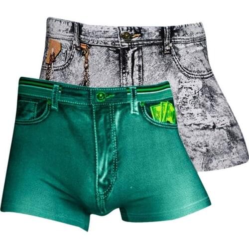 JODIMITTY Men 3D Jeans Print Boxers Fashion Sexy Breathable Underwear Casual High Elastic Soft Thin Comfortable Short Pants