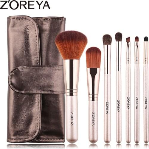 Zoreya Brand 7pcs Synthetic Hair Makeup Brushes Foundation Eye Shadow Powder Angled Brow Concealer Sponge Makeup Brush Set