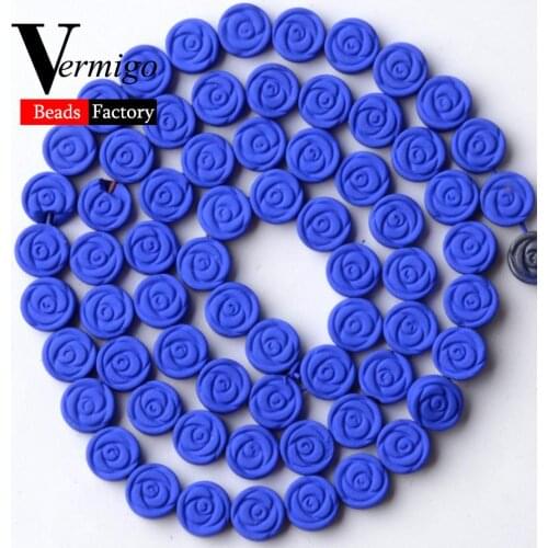 Natural Stone Beads Blue Flowers Nanotech Rubber Hematite Beads For Jewelry Making 6mm Loose Beads Diy Bracelet Accessories 15