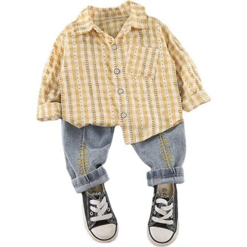 Spring Children Cotton Clothes Baby Boys Girls Plaid Shirt Pants 2Pcs/sets Autumn Kids Toddler Cartoon Clothing Infant Tracksuit