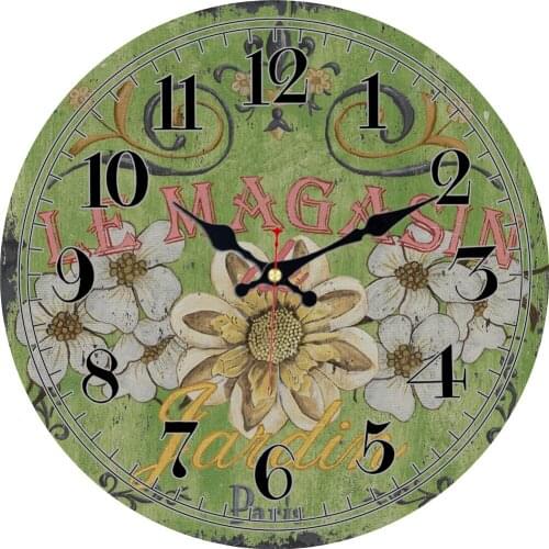 Wooden Round Wall Clock Daisy Flower French Country Lavander Flower Romantic Shabby Chic Wood Round Wall Clock Home Decoration