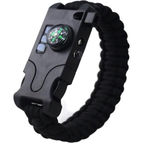 Emergency Survival Paracord Bracelet with Rechargeable SOS LED Light Compass Whistle Laser Infrared for Outdoor Camping Hiking