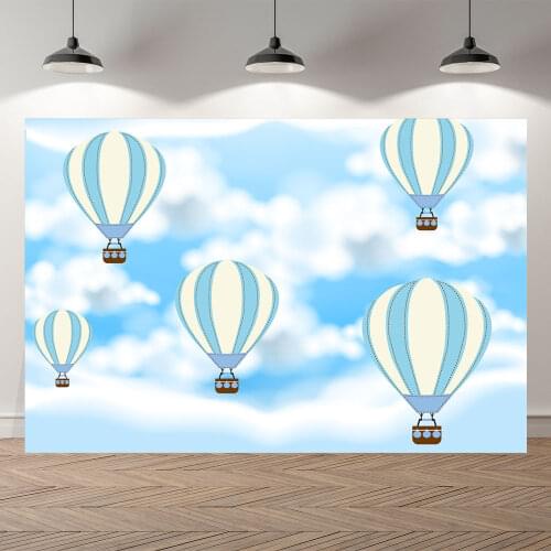 Seekpro Cloud Sky Hot Air Balloon Birthday Party Baby Photography Wood Background Photographic Backdrop For Photo Studio Shoot