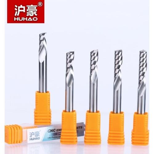 HUHAO 1pc 6mm One Flute Spiral Engrving Bits CNC End Mill Tungsten Carbide Router Tool PCB Milling Cutter Router Bits for Wood