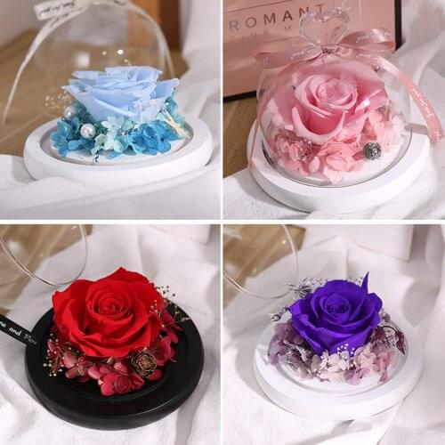 Preserved Rose Fresh Glass Dome Wedding Gift Present Home Decor Centerpieces