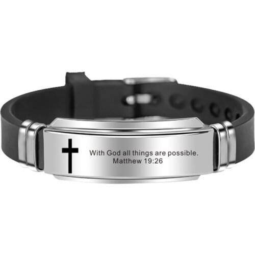 Hot sale Religious Cross Jesus Scripture Quote Christian Bible Verse Inspiring Faith Leather Bracelets for Men Personalize Gifts