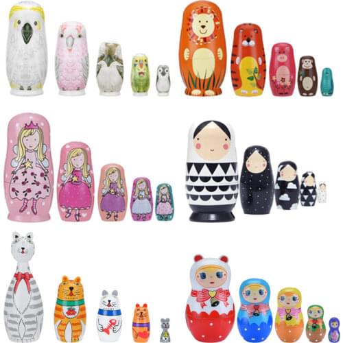 1 set Russian Matryoshka Nesting Dolls Girls Animal Shaped Hand-Painted Wooden Dolls Crafts Kids Toys for Children Brithday Gift