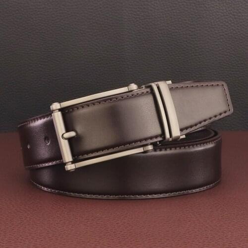 High Quality Pin Buckle 3.3cm Wide Belt Leather Coffee Mens Belt Fashion Luxury Brand Ceinture Homme