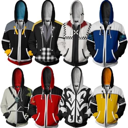 Anime Game Kingdom Hearts Clothing Men Hooded Sweatshirts Aqua Sora Cosplay Zipper Jackets Streetwear Male 3d Print Hat Tops