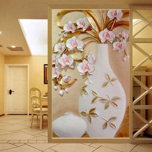 Custom Mural Wall Paper 3D Embossed Flower Vase Entrance Corridor Photo Modern Designs Home Decor Wallpapers For Living Room