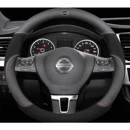Genuine Leather Car Steering Wheel Cover 15 inch/38cm for Nissan Almera X-Trail Grand Livina Navara Serena C27 Qashqai Terra