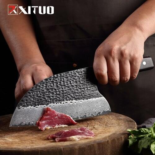 XITUO 67 Layer Damascus Steel Chef Knife Meat Cleaver Butcher Knives For Home Camping Kitchen knife Ebony Handle Wide Blade