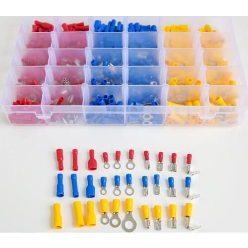 720pcs Assorted Crimp Terminals Cold Pressed Terminal Combination Box Set Red Yellow Blue Male Female Spade 0.5-1.5mm2/22-16AWG