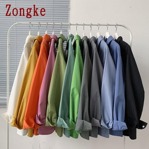 Zongke Solid Shirts For Men Clothing Korean Style Men Shirt Long Sleeve Harajuku Mens Shirts Korean Clothes 5XL 2021 Spring