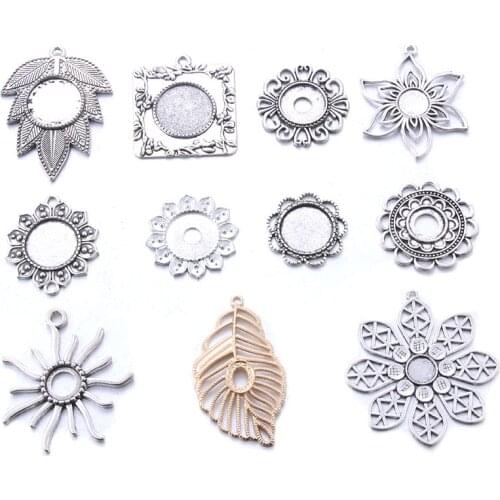 Wholesale 10 pcs Mixed Antique Leaves flowers Cabochon Base Charms Pendants For Jewelry Making Diy Handmade Jewelry