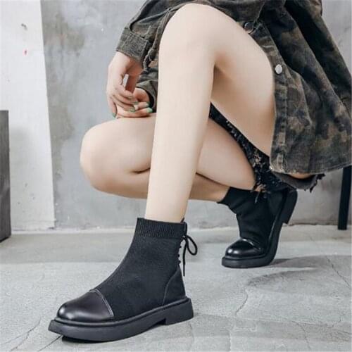 New girls short boots fashion flying woven womens shoes thick with thin casual shoes lightweight non-skid walking womens boots