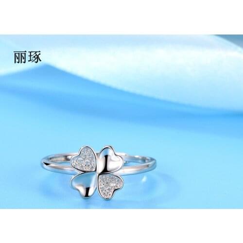 S925 metal Ring Personality Inlaid Crystal Zircon Clover Boho Opening Ring Travel Souvenir Girlfriend Gift