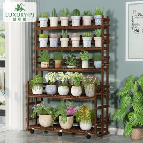 Flower Rack Living Room Floor Flower Stand Storage Rack Balcony Indoor Simple Succulent Multi-Layer Solid Wood Scindapsus Basin